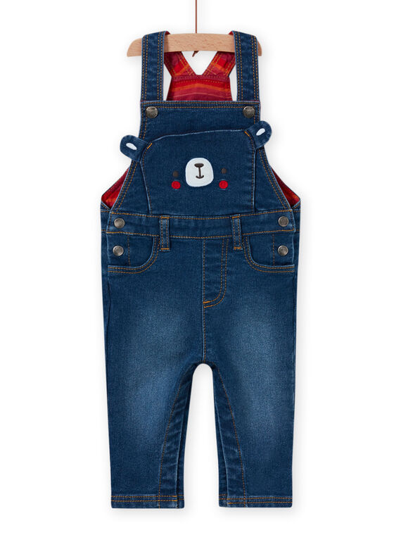 Salopette denim moyen motif ourson bébé garçon MUFUNSAL2 / 21WG10M1SALP274