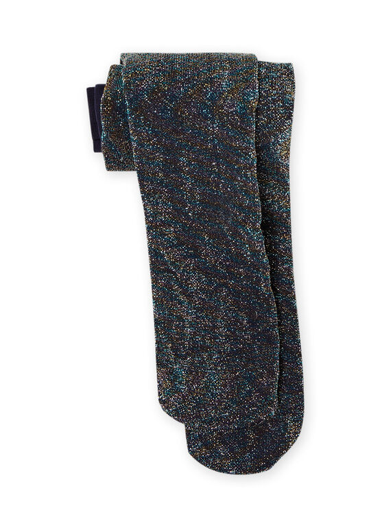 Collant côtelé bleu nuit lurex enfant fille MYAJOSCOL5 / 21WI011BCOLC205
