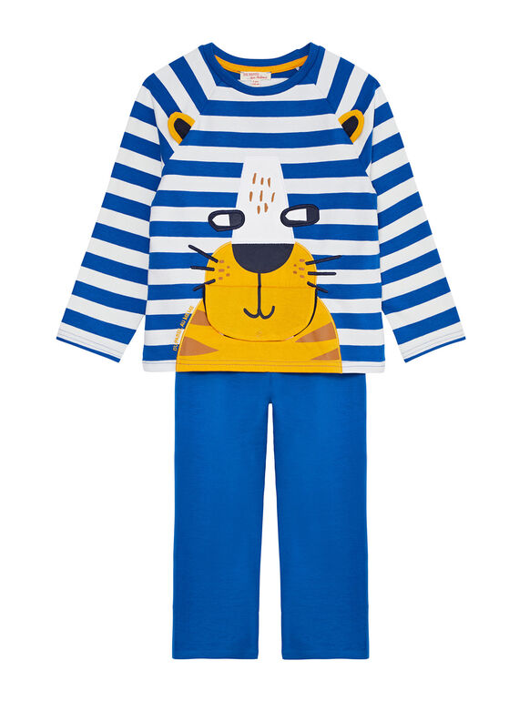 Pyjama en molleton bleu et écru enfant garçon JEGOPYJLION / 20SH1227PYJC238
