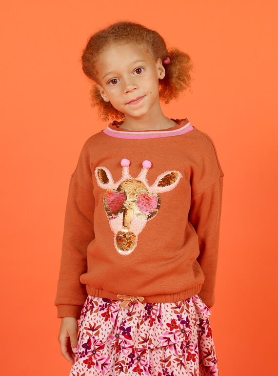 Sweat-shirt motif girafe à sequins réversibles enfant fille MACOMSWEA / 21W901L1SWE420