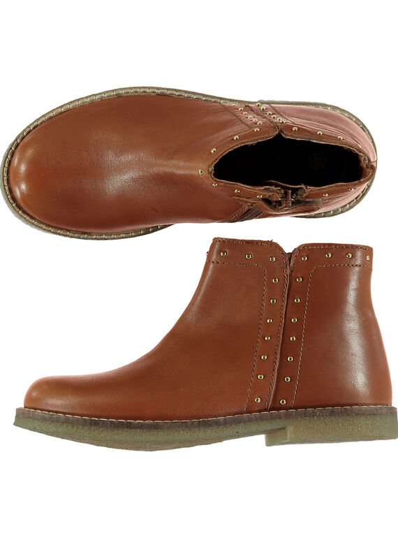 Boots à clous cuir camel enfant fille GFBOOTCHRI / 19WK35I8D0D804