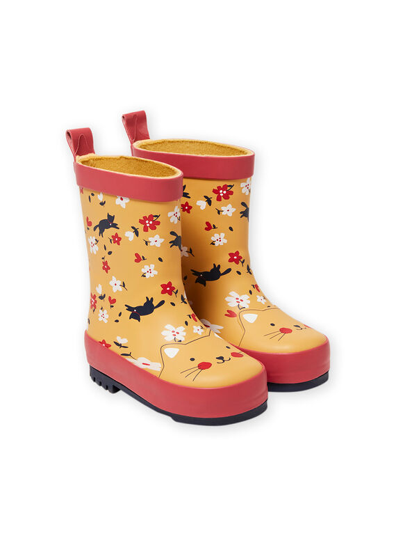 Bottes de pluie jaune imprimé fleuri bébé fille : - Bottes de pluie