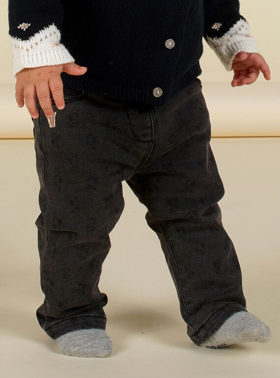 Pantalon noir délavé imprimé fleuri ton-sur-ton bébé fille MIHIPAN1 / 21WG09U2PANJ905