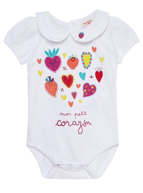 Body blanc imprimé fleurs et cœurs bébé fille JIMARBOD / 20SG09P1BOD000