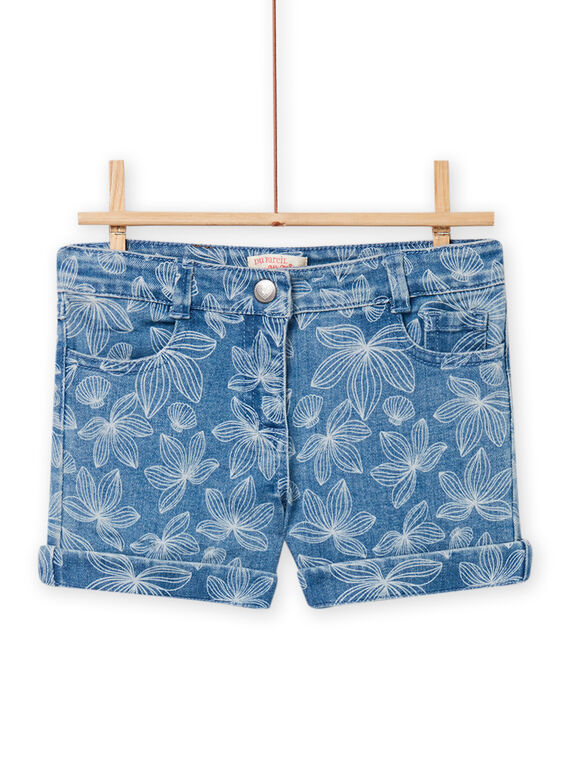 Short denim clair à imprimé feuille et coquillage enfant fille NAJOSHORT2 / 22S90163SHOP272