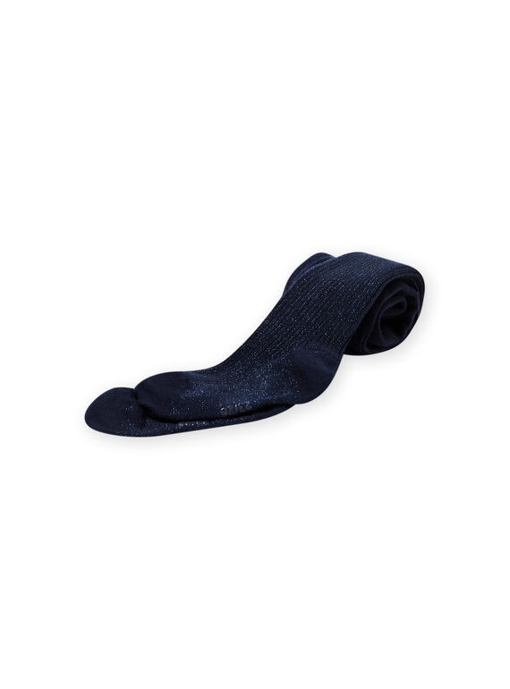 Collant uni bleu de minuit côtelé enfant fille MYAJOSCOL2 / 21WI0115COLC205