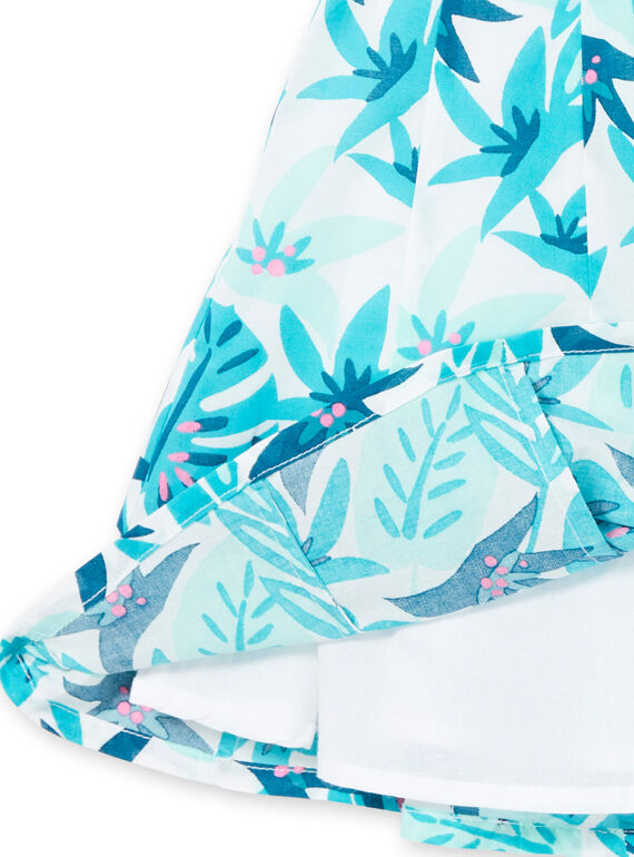 Robe blanche et bleu imprimé feuillage enfant fille LAVEROB3 / 21S901Q1ROB001