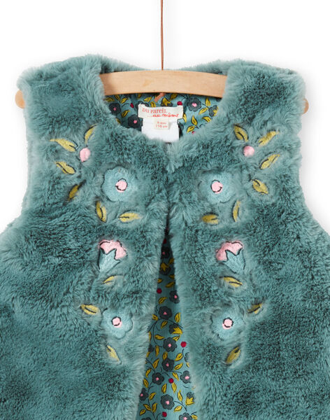 Gilet sans manches réversible brodé en fausse fourrure enfant fille MAKACAR2 / 21W901I2CAR612
