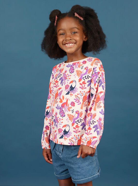 T-shirt manches longues motifs oiseaux colorés enfant fille MAPATEE / 21W901H1TMLD319