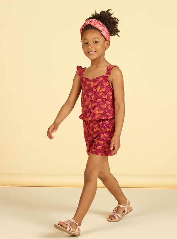 Combinaison bordeaux et orange imprimé feuillage enfant fille LATERCOMBI / 21S901V1CBL719