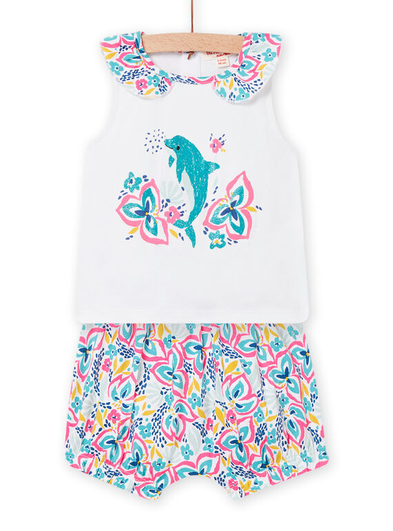 Ensemble T-shirt et short blanc bébé fille NIPLAENS / 22SG09K1ENS000