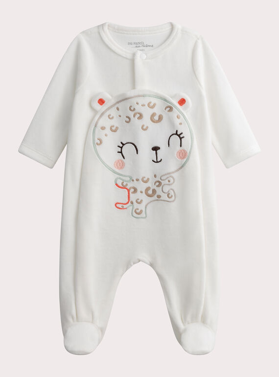 Grenouillère naissance écrue en velours motif panthère WOU1GRE3 / 25SF0371GRE005