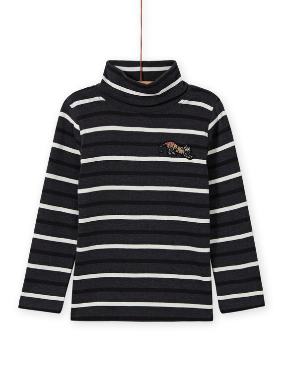 Sous-pull gris à rayures et col roulé enfant garçon MOHISOUP / 21W902U1SPL944