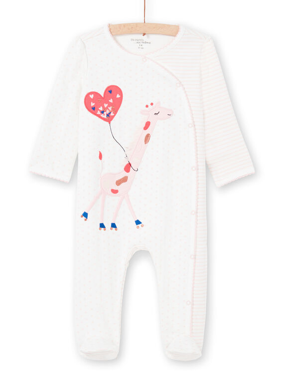 Grenouillère écrue imprimé rayures et pois bébé fille MEFIGREGIR / 21WH1332GRE001