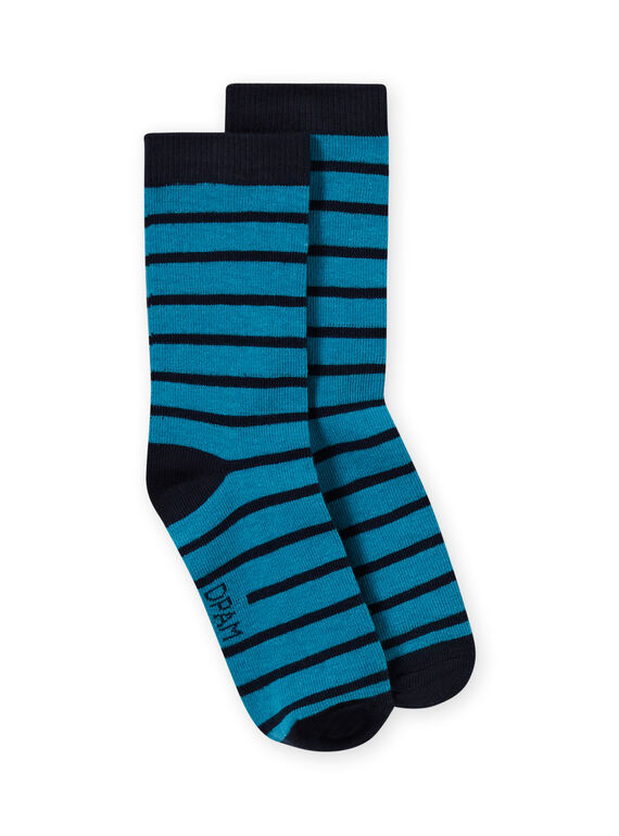 Chaussettes à rayures bleu marine et bleu saphir enfant garçon MYOJOCHOR3 / 21WI0219SOQC211