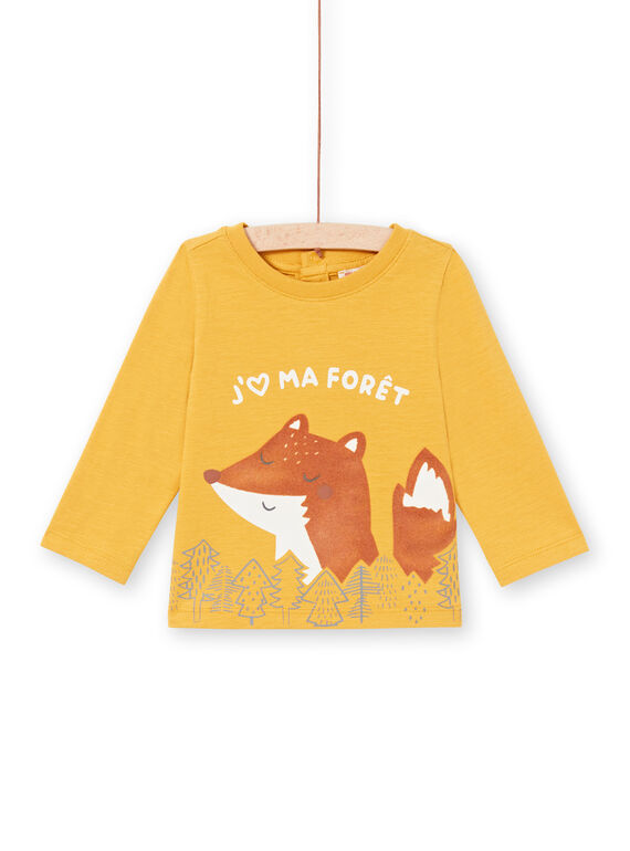 T-shirt manches longues moutarde à motif renard et forêt bébé garçon MUSAUTEE2 / 21WG10P2TMLB106