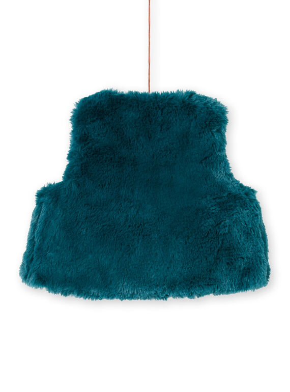 Gilet sans manches bleu canard fausse fourrure bébé fille MITUCAR2 / 21WG09K2CAR714