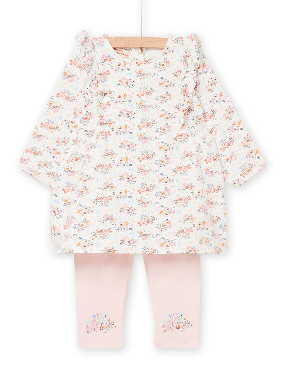 Ensemble écru et rose à motifs fleuris bébé fille NIMOENS / 22SG09N1ENS001