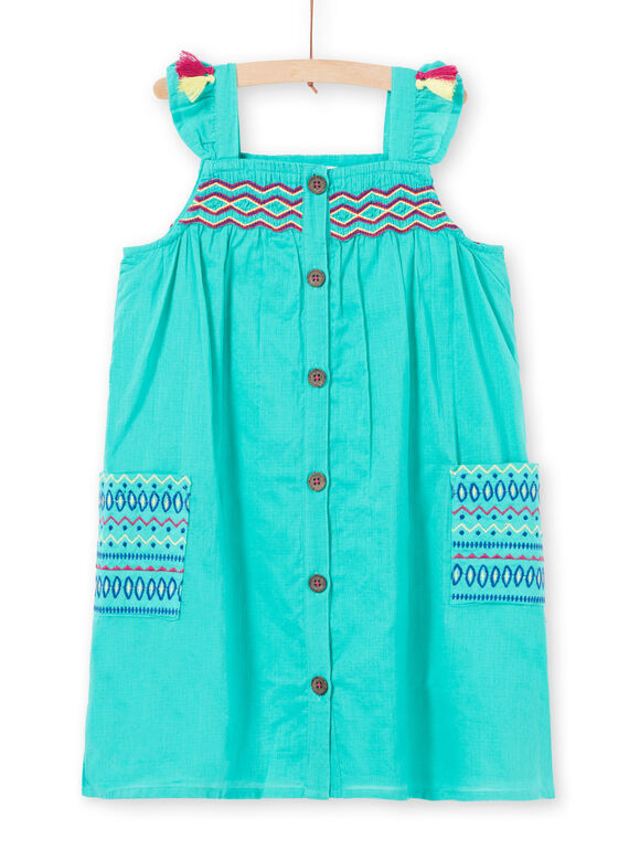 Robe brodée à bretelles verte enfant fille JAMAROB3 / 20S901P3ROB629