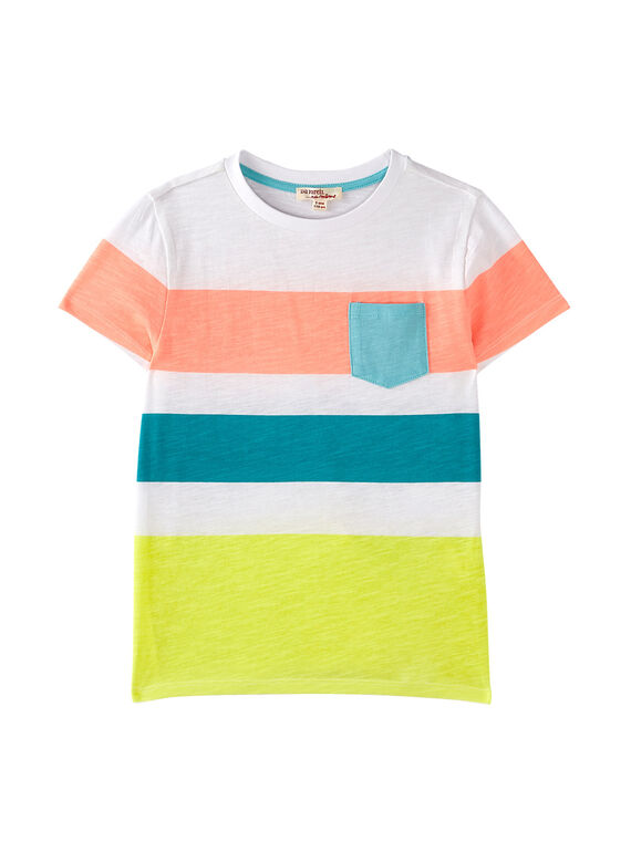 Tee shirt garçon blanc avec rayures imprimées  JOQUATI2 / 20S902R5TMC000