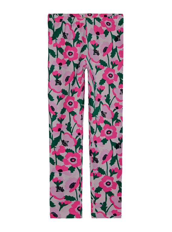 Legging rose pâle imprimé fleuri enfant fille JYAPOELEG2 / 20SI01G1CAL301