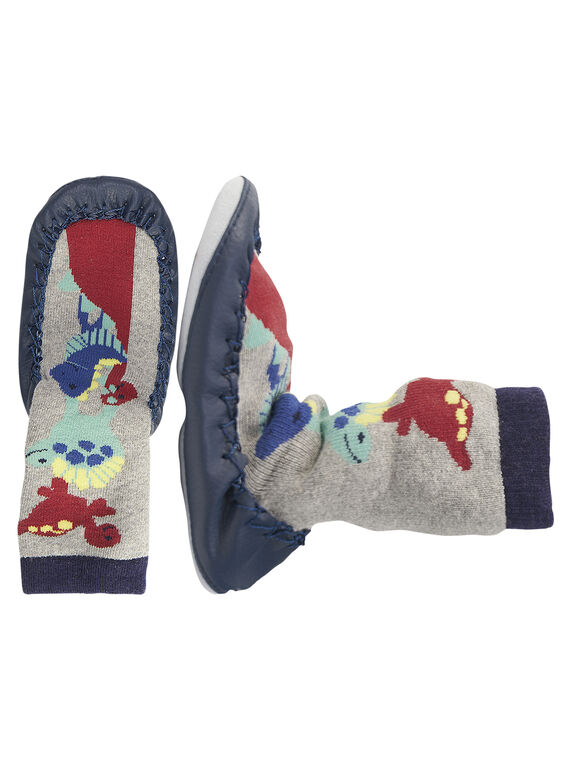 Chausson chaussette dinosaures gris bébé garçon