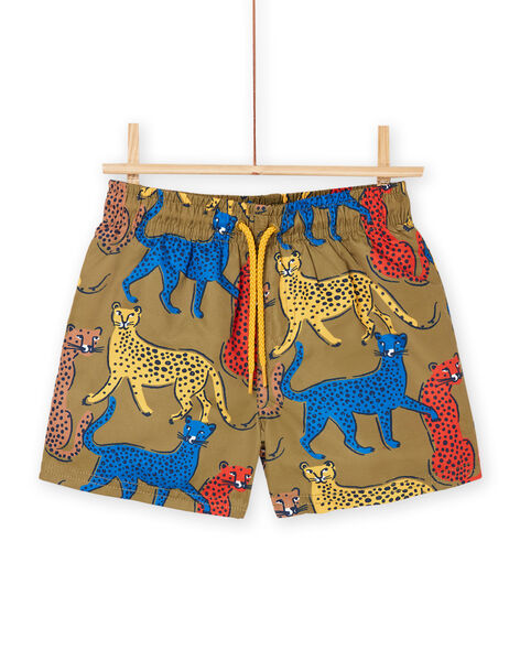Short de bain vert militaire à imprimé léopards RYOMERBOXLEO / 23SI02R3MAIG631