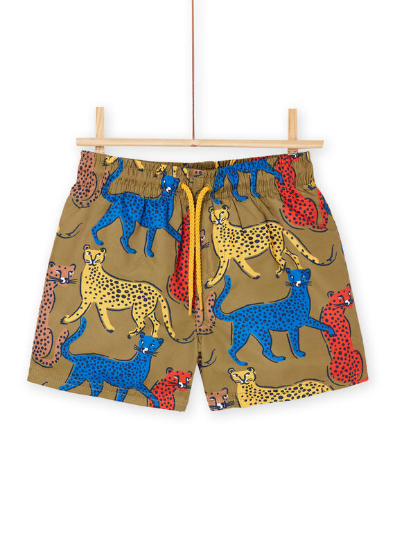 Short de bain vert militaire à imprimé léopards RYOMERBOXLEO / 23SI02R3MAIG631