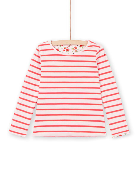 T-shirt réversible manches longues rayures et fleurs enfant fille LAROUTEE3 / 21S901K3TMLD326