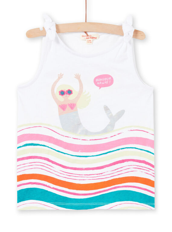 Debardeur blanc à motifs sirène et vagues enfant fille LABONDEB2 / 21S901W2DEB000