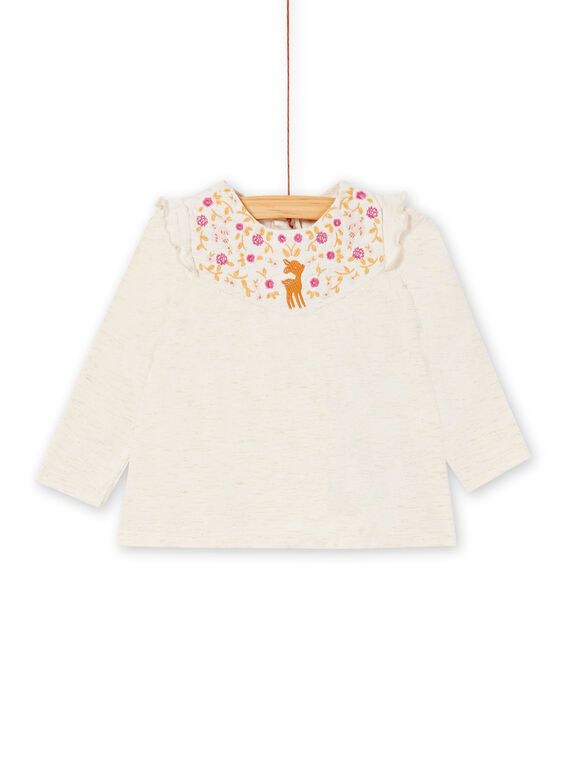 Tee-shirt manche longue beige à broderie bébé fille KIRETEE1 / 20WG09G2TMLA011
