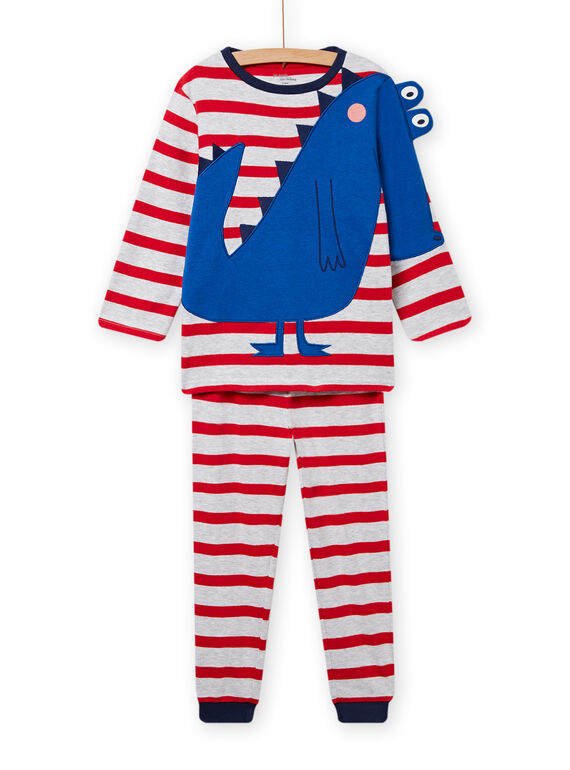 Pyjama gris chiné et rouge phosphorescent enfant garçon NEGOPYJDINO / 22SH12G7PYJJ920