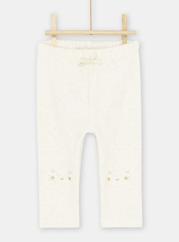 Pantalon beige chiné à broderies tête d'animal bébé fille SIJOPANDOU1 / 23WG09B2PANA011