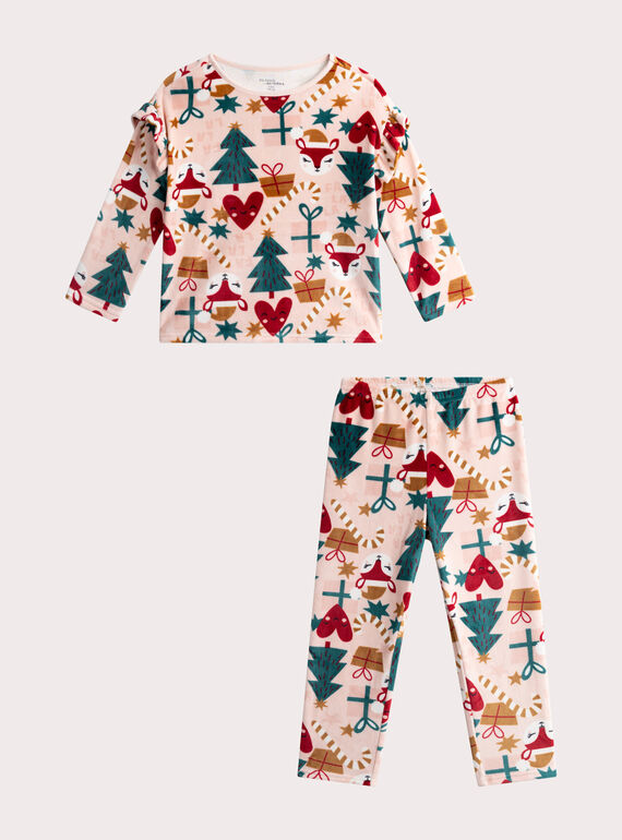 Pyjama en velours thème Noël pour fille VEFAPYJNOE / 24WH11B1PYJD327