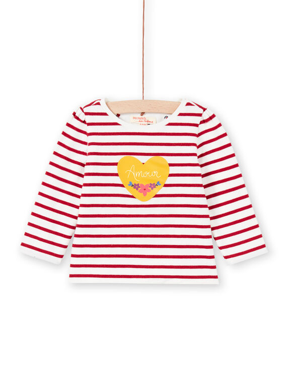 T-shirt réversible à rayures et imprimé cœurs bébé fille MIMIXTEE / 21WG09J1TML001