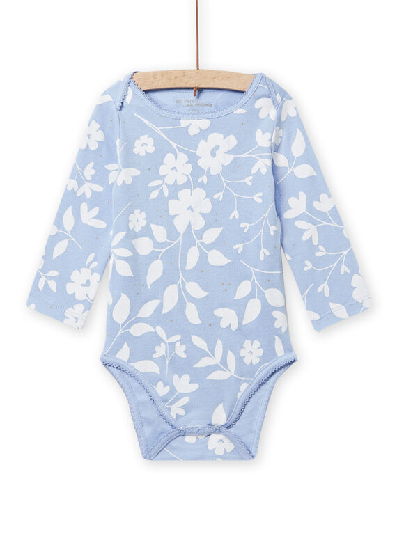 Body bleu et blanc à imprimé fleuri bébé fille NEFIBODLIB / 22SH13I6BDLC218