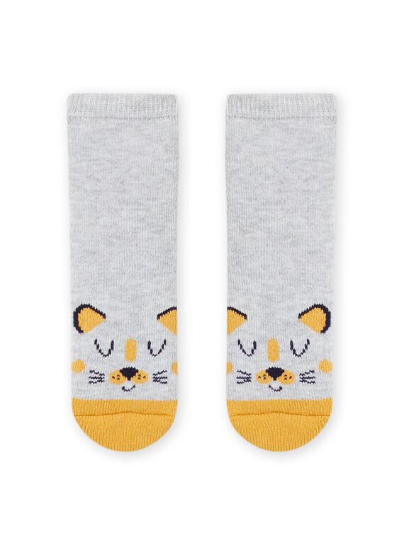 Chaussettes gris chiné à motif leopard bébé garçon MYUJOCHOB1 / 21WI1017SOQ943