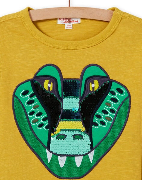 T-shirt jaune motif crocodile à sequins réversibles enfant garçon MOKATEE2 / 21W902I3TML106