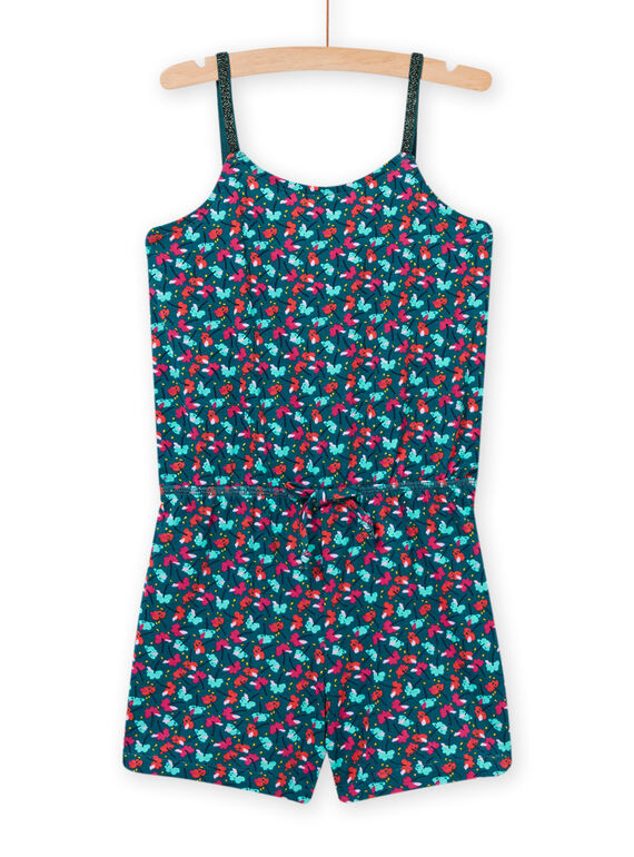 Combishort à imprimé fleuri bleu canard enfant fille NAPLACOMB3 / 22S901K3CBL714