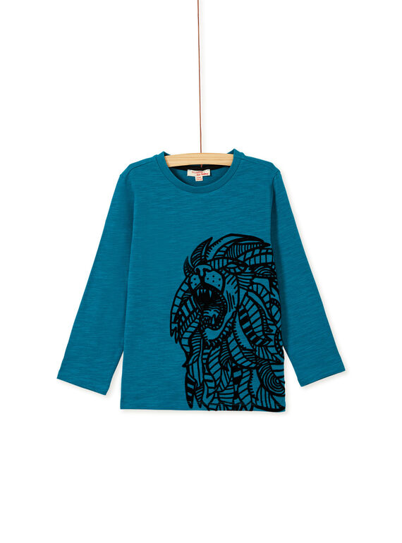 Tee shirt manches longues turquoise garçon KOJOTEE11 / 20W90244D32C217