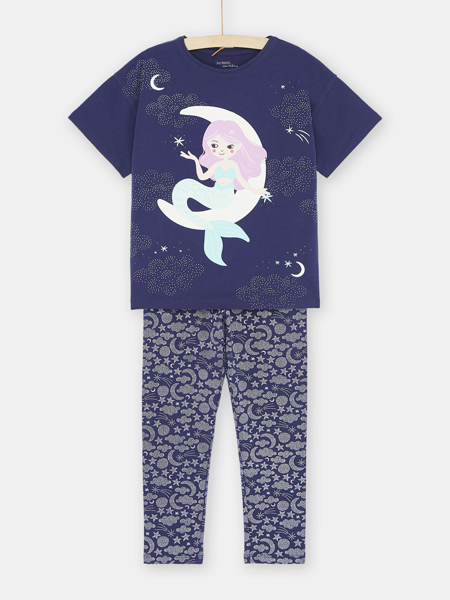 Pyjama bleu phosphorescent a motif sirene sur la Lune fille Pyjama DPAM