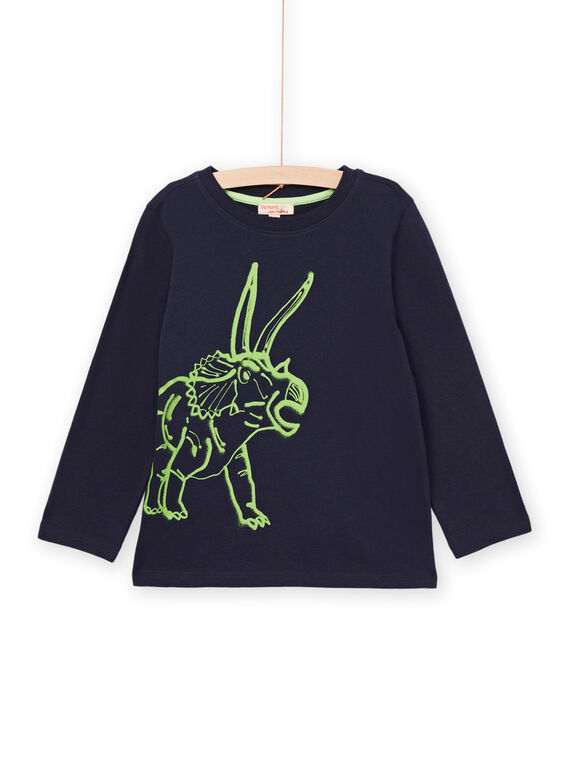 T-shirt manches longues bleu marine à motif dinosaure POJOTEE2 / 22W902BATML705