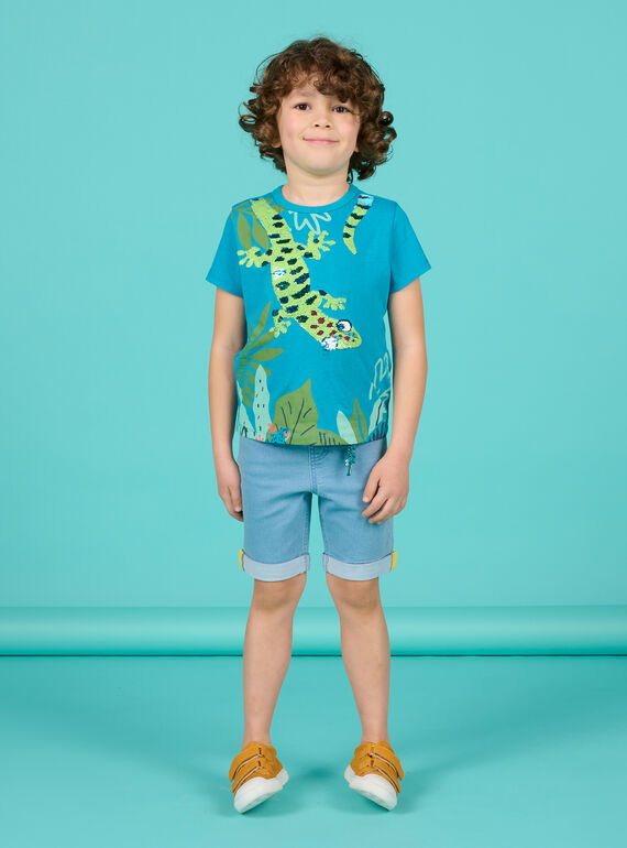 Bermuda denim clair et porte-clés crocodile enfant garçon NOHOBER2 / 22S902T4BERP272