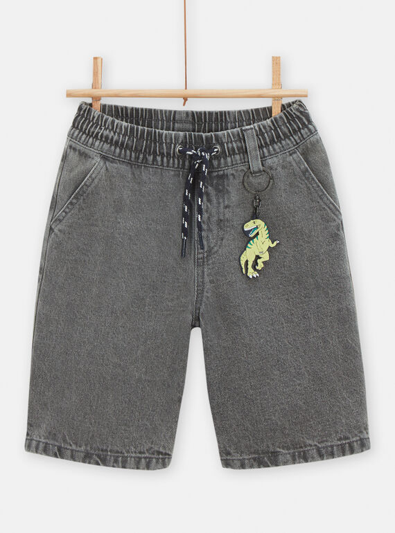 Bermuda dinosaure en denim gris pour garçon TOCOBER2 / 24S902N1BERK004