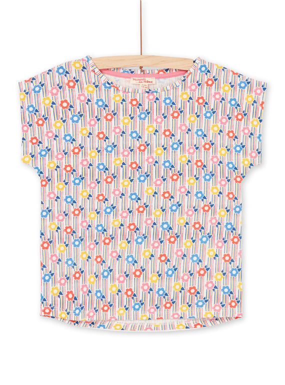 T-shirt à rayures colorées imprimé fleurs enfant fille LAHATI2 / 21S901X2TMC001