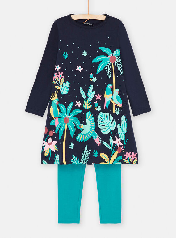 Chemise de nuit bleu à imprimé tropical et legging fille SEFACHUEXO / 23WH1141CHN070