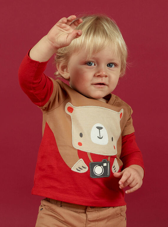 T-shirt rouge avec broderies bébé garçon MUFUNTEE1 / 21WG10M2TMLF512
