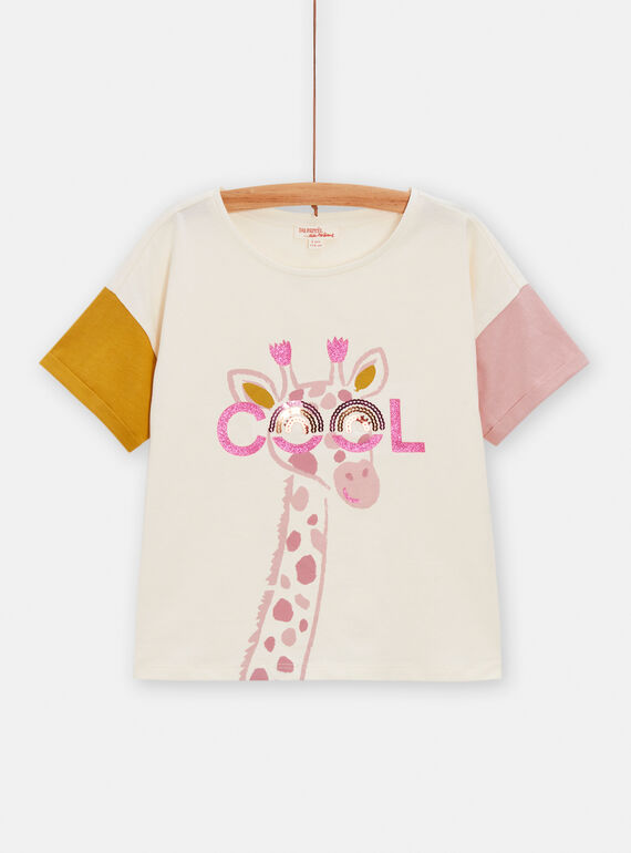 T-shirt écru animation girafe à lunette pour fille TACRITI1 / 24S901L3TMC003