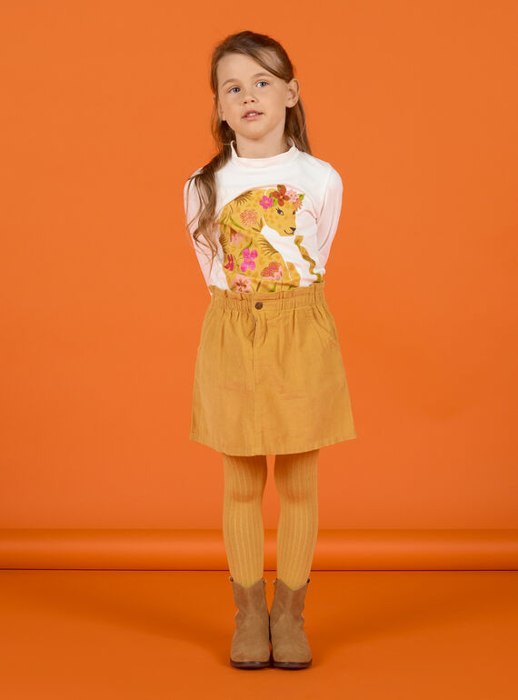 Jupe paperbag jaune en velours côtelé enfant fille MASAUJUP1 / 21W901P2JUPB107