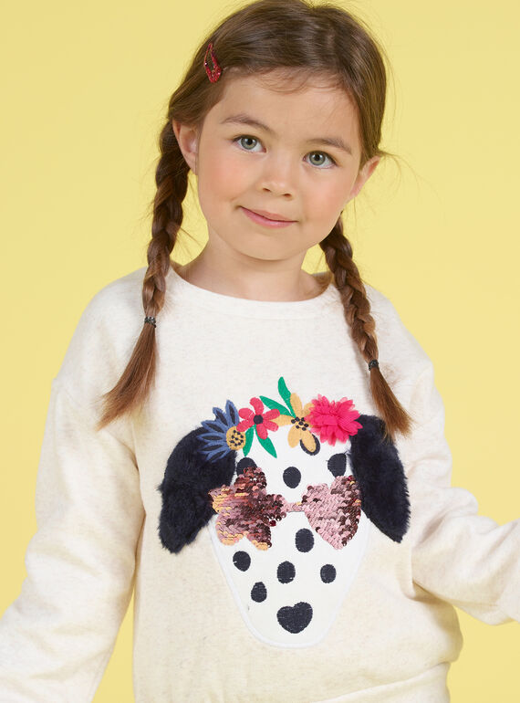Sweatshirt à motif chien fantaisie et sequins réversibles enfant fille MAMIXSWEA / 21W901J1SWE006